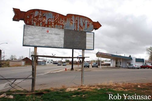 Roadside sign for the Kegalia Drive In, Blanding, Utah. Screen and buildings no longer standing. Is this the same site as the Mesa Drive-In?