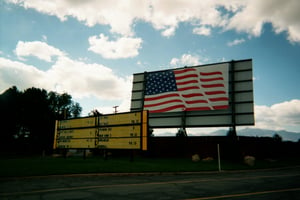 Screen tower with American flag