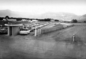 Marquee of the Riverdale Drive In before the entrance was expanded to accommodate four lanes.