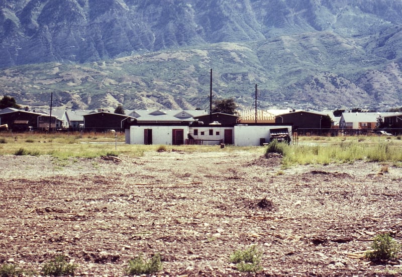 Projection/concession building on deserted
field