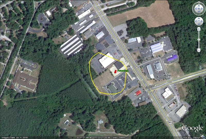 Google Earth image with outline of former site