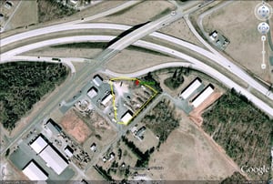 Google Earth image with outline of former site at Jones Rd off of US-460