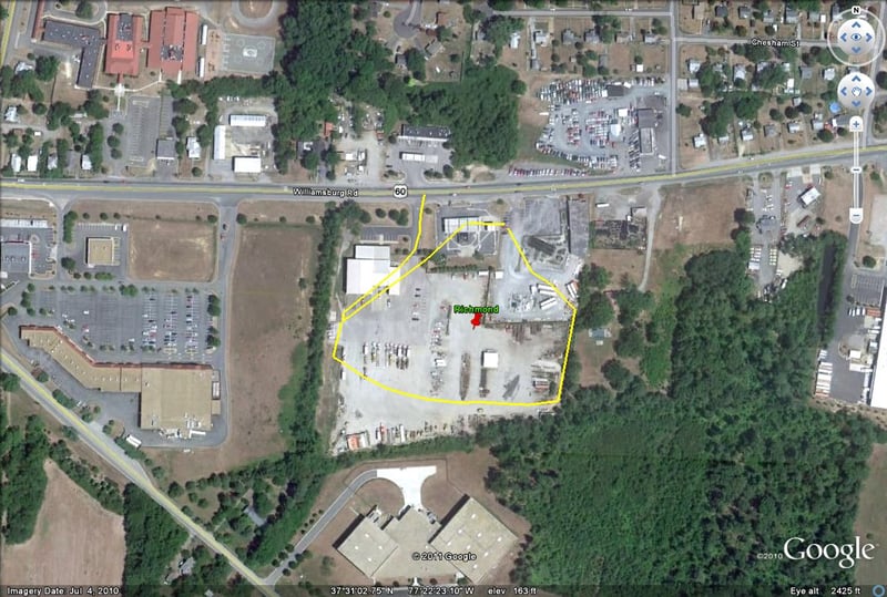 Google Earth image with outline of former site