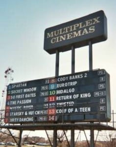 Lee Highway Marquee as it appears today. Some asphalt and a heavy steel footer for the screen remain in the woods behind the parking lot.