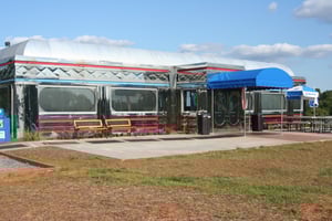 Actual 1950's diner that use to be in Chesapeake, VA. It was disassembled and rebuilt at the theatre. You can get a full dinner at this diner