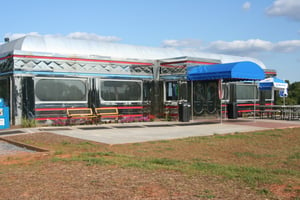 Actual 1950's diner that use to be in Chesapeake, VA. It was disassembled and rebuilt at the theatre. You can get a full dinner at this diner