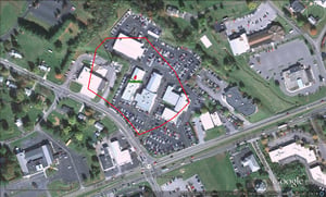 Google Earth image with outline of former site