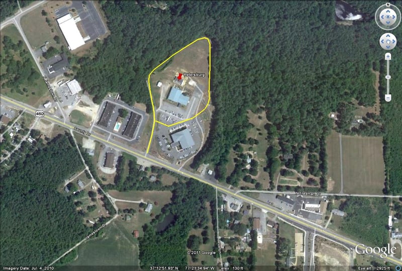 Google Earth image with outline of former site