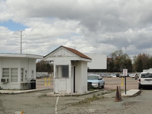 Entrance, ticket booth, lot and screen