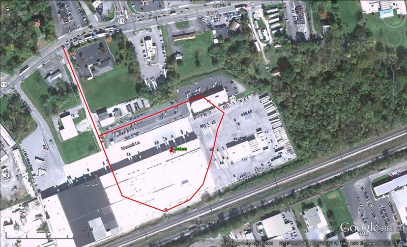 Google Earth image with outline of former site