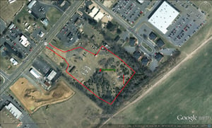 Google Earth image with outline of former site