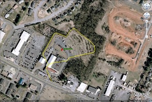 Google Earth image with outline of site in 2006-behind Jim Snead Ford dealer