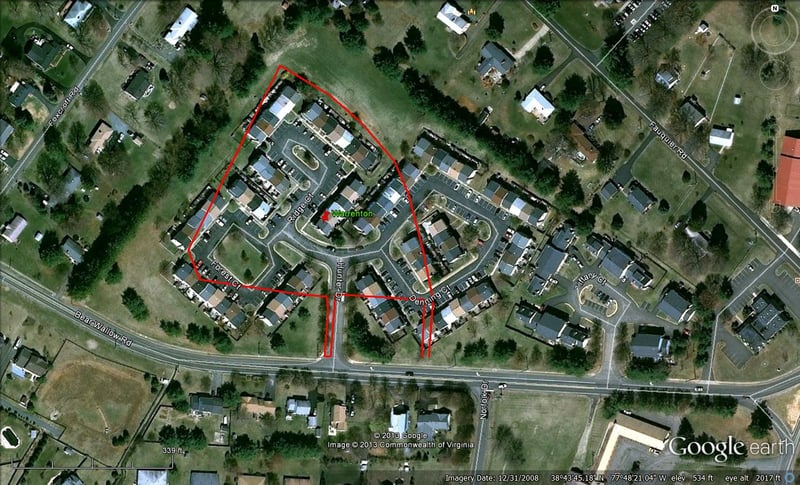 Google Earth image with outline of former site