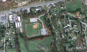 Google Earth image with outline of former site