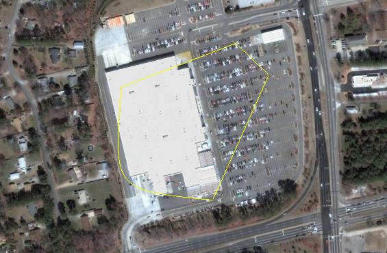 Photo of the current Wal-Mart built on the site showing the outline of where the DI was