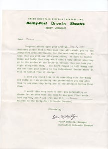 a letter McNally sent to my parents back in 1952 - we actually lived right next door to the drive-in