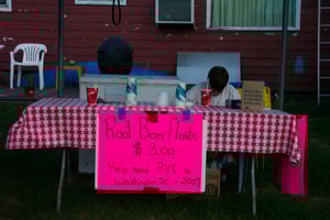 Local fundraiser table.  Enjoy a root beer float!