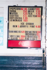 Snack bar menu board.