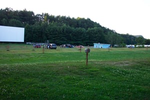 View from rear of lot showing projection booth and screen.