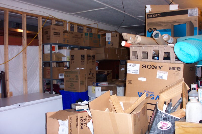 Interior view of former snack bar area, now apparently used for storage.
