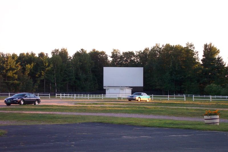 Rear projection building and screen three, viewed from the rear of snack bar.