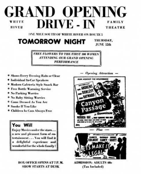 First Ad for the White River Drive-in - June, 1952 - Landmark.