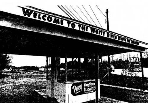 Photo of White River Drive-In Ticket Booth, from Valley News, 28 April 1987, after theater had closed.
