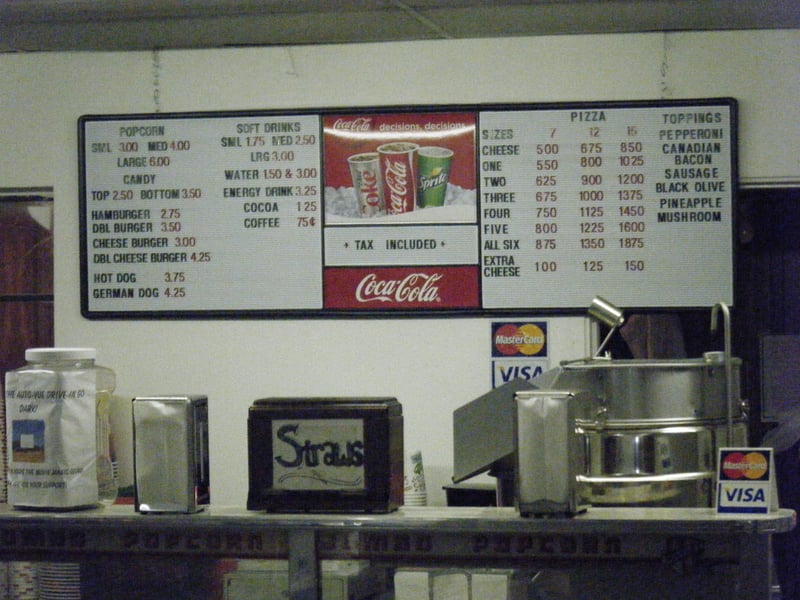 The Concession Menu - First evening on the re-opening of the Auto-Vue Drive-In in Colville, WA (July 3, 2015).