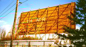Back of west screen, and parts of neon sign.