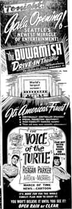 Grand opening ad for Duwamish Drive-In. From a Seattle newspaper