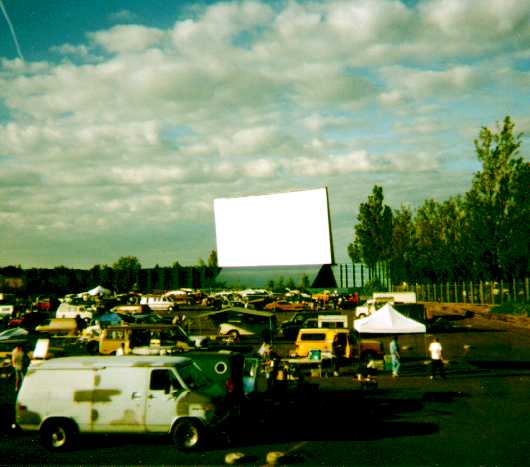 Lot and screen of the Midway during a swap meet.