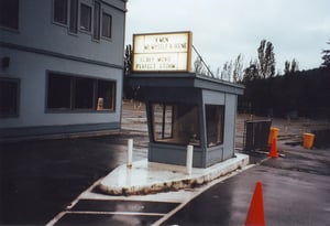 The main box office window is part of the snack bar to the left.