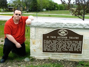 Here I am next to the historic marker that I helped to get at the old 41 Twin site with the help of the Milwaukee County Historical Society.