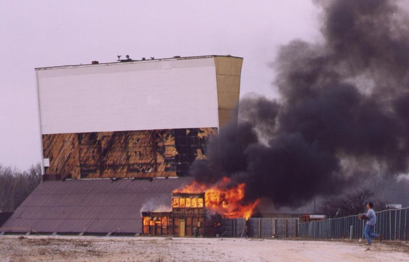 The old office for the drive-in caught fire while they were tearing down the drive-in.