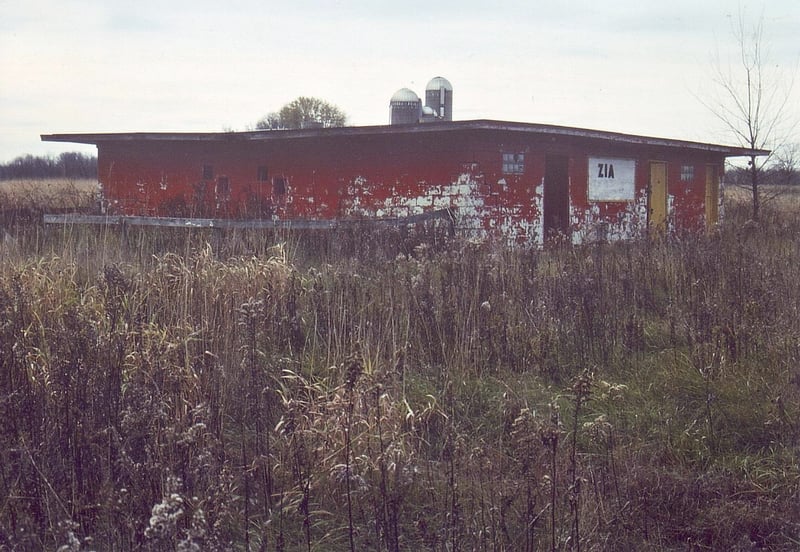 Projection/concession building still has the wooden fence in front of the projection ports