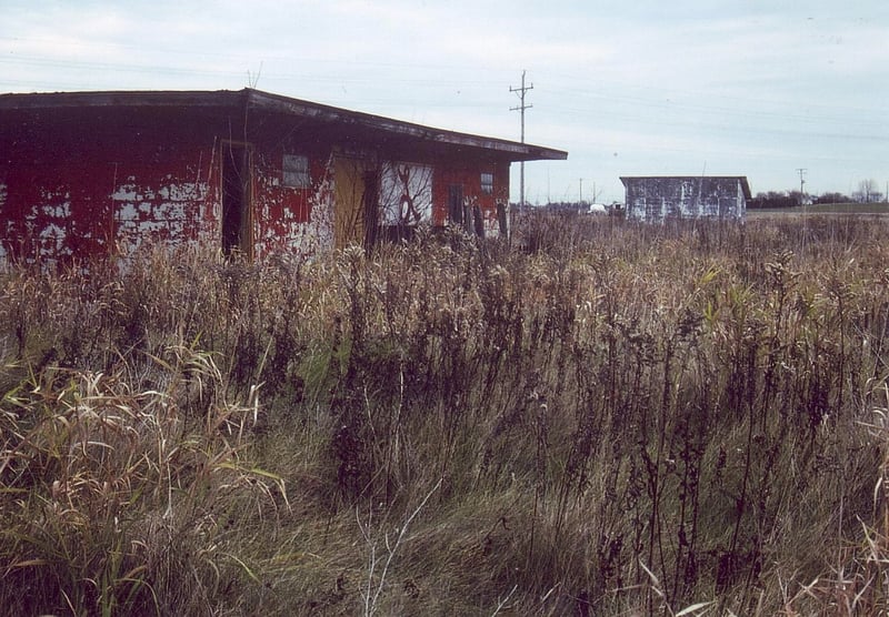 Right side of projection/concession building looking in the direction of the building where the screen was standing in front