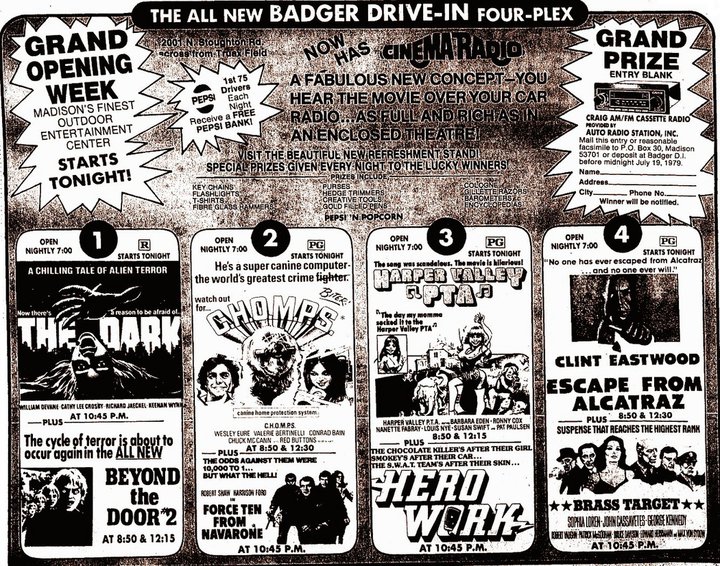 Badger Drive-in reopens as a four screen drive-in theater on July 13, 1979