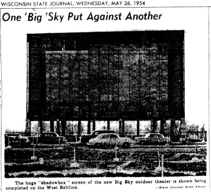 Big Sky Drive-in Middleton, WI grand opening photo article dated May 26 1954