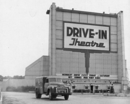 My earliest drive-in memories are of this theatre. My parents and I saw movies there in the late 40s, and here's a photo of the original screen tower as it looked in those years.