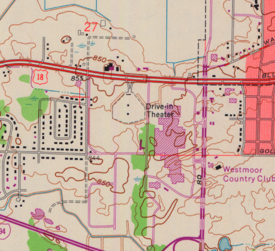 USGS Map showing the Bluemound Drive-in from 1971