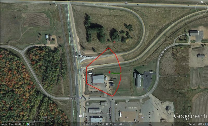 Google Earth image with outline of former site