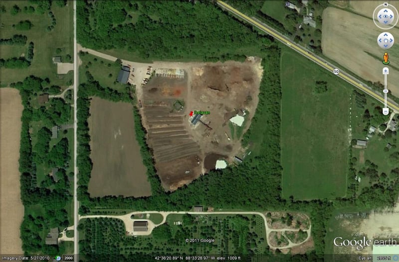 Google Earth image of former site-located off Theatre Road south of Hwy 50 between Delavan and Lake Geneva