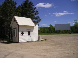 Screen and ticket booth.