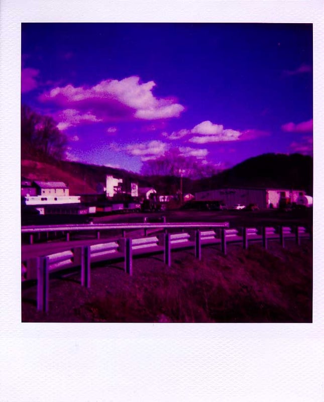 view of the screen from the road