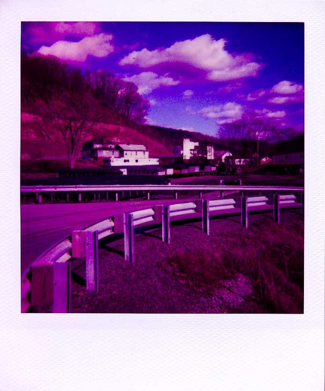 view of the screen from the road