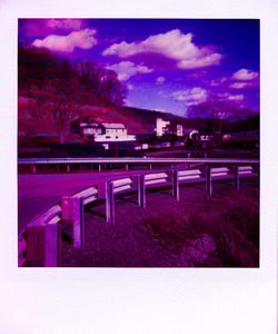 view of the screen from the road