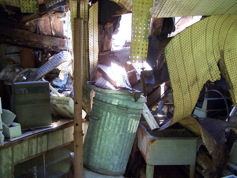 Picture of the concession stand with its room collapsed on top of it.