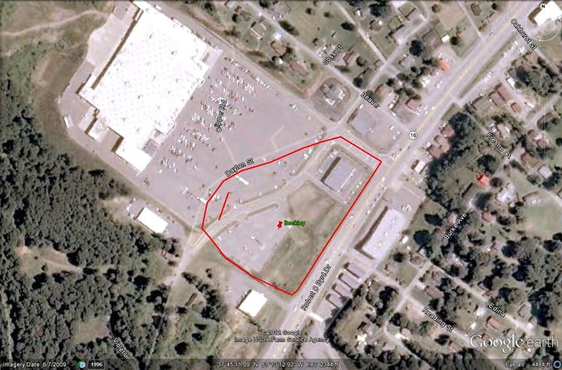 Google Earth image with former site outlined