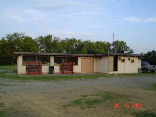 This is the concession building with the projection booth to the right. They had a dual-projector setup with hour-long reels.