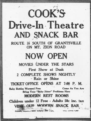 Mt. Zion drive in ad - was called Cooks Drive In when originally opened
